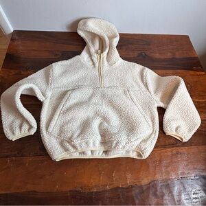 Gap‎ Kids Girls Cream Sherpa Fleece Half Zip Hoodie Size L 10 Pullover Pocket